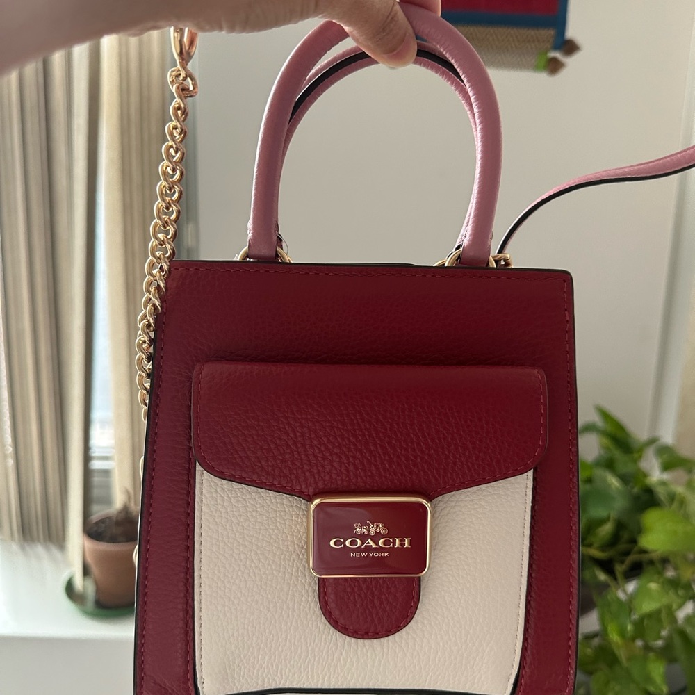 Coach Mini Pepper Crossbody In Colorblock Red Off-white Gold